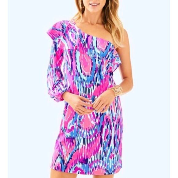 Lilly Pulitzer NWOT Amante Dress Silk Jersey One Shoulder Abstract Size Medium - Picture 1 of 8